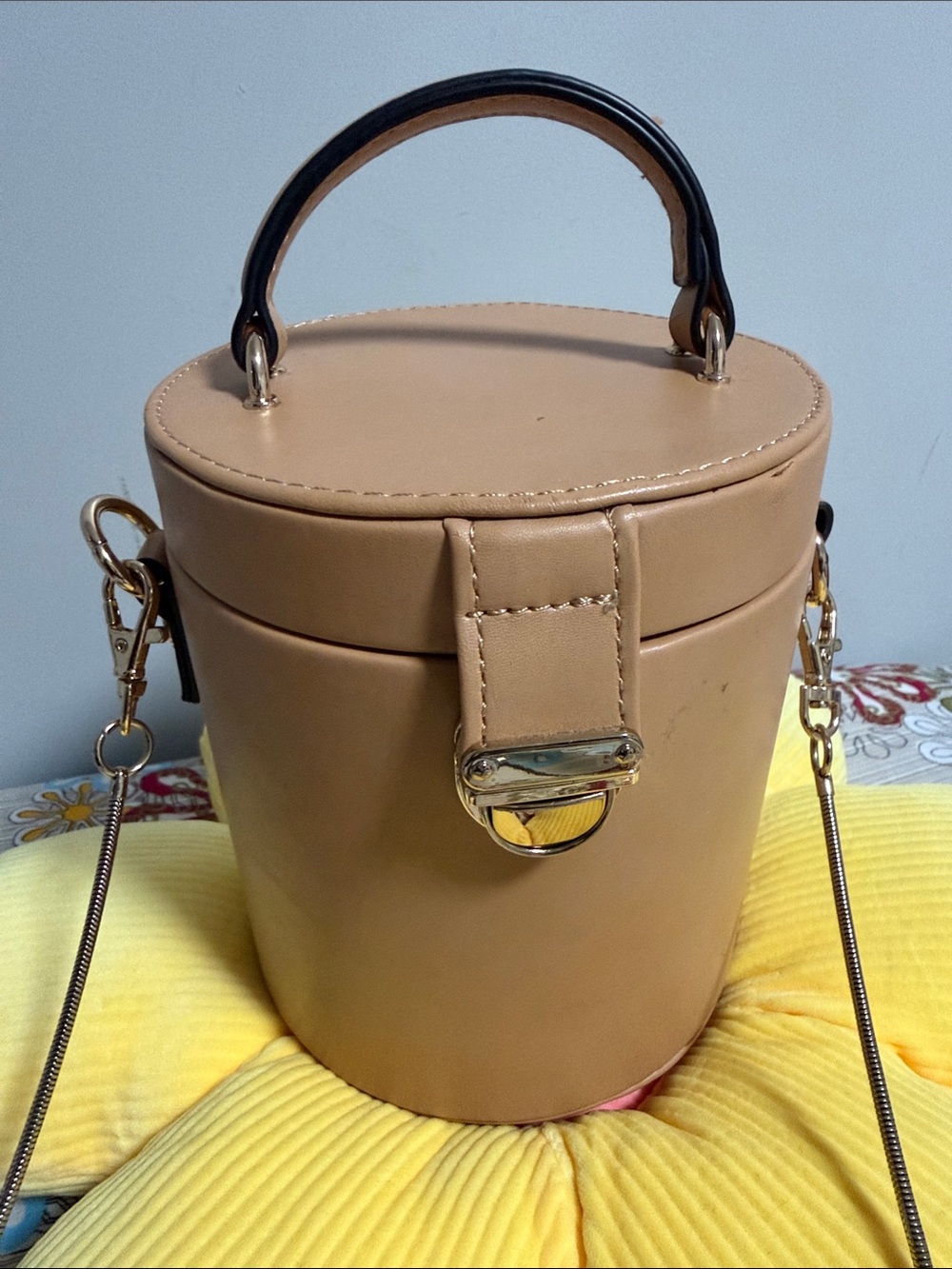 Zara Tan Cylinder Crossbody Bag with Top Handle